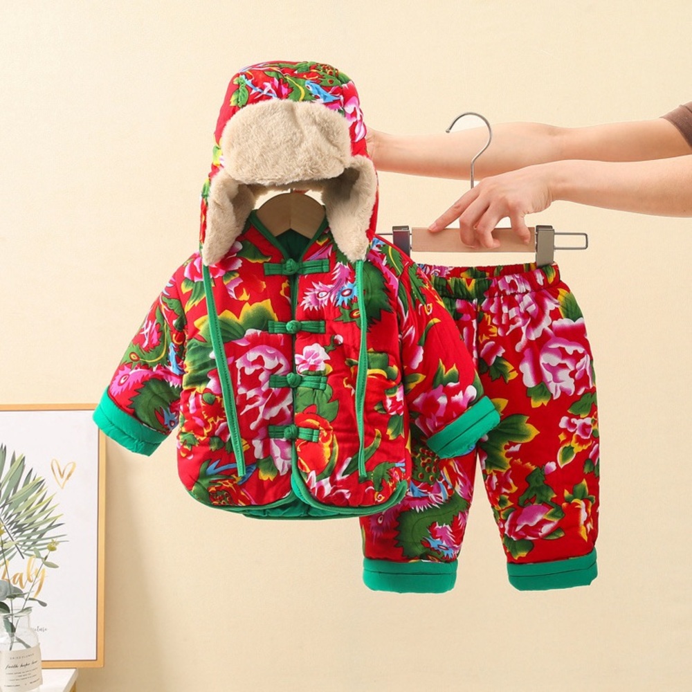 Winter Chinese Style Northeast Big Flower Trend long Sleeve for Toddler
